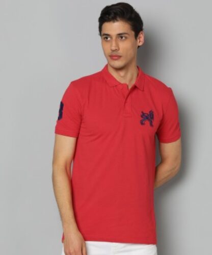 Solid Men Polo Neck Maroon T-Shirt