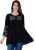 Casual 3/4 Sleeve Embroidered Women Black Top